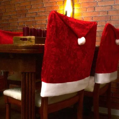 Produktbild von Famanu Stuhlhussen Weihnachtsdekoration - Rot-Weiß, Weihnachtsmütze Design