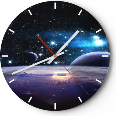 Produktbild von Wanduhr - Rund - Glasuhr - Kosmos Planet - 30x30cm - Schleichendes Uhrwerk - Lautlos - zum Aufhängen bereit - Dekoration Modern - Wanddekoration aus Glas - C3AR30x30-3575