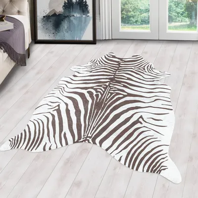 Produktbild von Carpetsale24 Kunstfell Teppich Fellimitat Rinderfell, Kuhfell, Zebrafell, Tigerfell, Waschbarer Teppich, Kaminteppich Digitaldruck, Wohnzimmer, Grösse: 100x135 cm