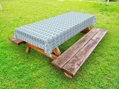 Produktbild von ABAKUHAUS marokkanisch Tischdecke Outdoor, Repetitive Mittelmeer inspiriert Sea Töne Simplistic Illustration, Pale Teal Dark Sky Blau, 145x210cm