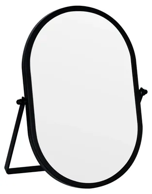 Productafbeelding van Make-upspiegel - Ovaal met voet en metalen frame - Tafelspiegel - Zwart, 15 x 22,6 cm