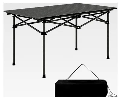 Produktbild von Faltbarer Campingtisch mit aufrollbarer Tischplatte, Klapptisch für 4 Personen, inkl. Tragetasche, 95 x 55 x 50 cm (Schwarz)