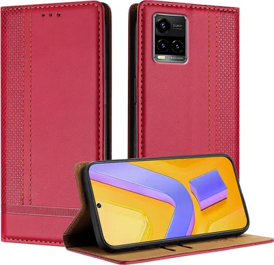 Produktbild von Handyhülle für Vivo Y21S/Y33S Leder Flip Klappbare Schutzhülle mit Standfunktion Rot