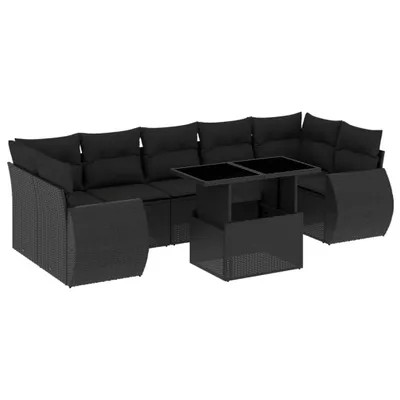 Produktbild von Modulares Garten-Sofa-Set 8-tlg., Poly Rattan Schwarz, verstellbarer Tisch, UV-beständig, mit abnehmbaren Kissenbezügen