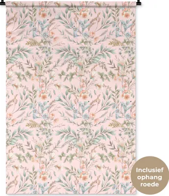Produktbild von MuchoWow® Wandteppich Wandbehang Blumen - Muster - Rosa 90x135 cm Tapisserie Dekoration Wandtuch - Baumwolle - Wandskulptur