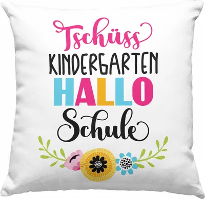 Produktbild von Trendation - Tschüss Kindergarten Hallo Schule Mädchen 2022 Geschenk Deko-Kissen mit Füllung 40x40 Schulstart 1. Schultag Schuleinführung Schulanfang Geschenkidee 2022 Schulkind Ich Glitzer Jetzt In Der Schule (Grau)