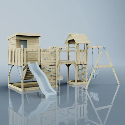 Produktbild von OutdoorToys Spielturm Lene aus Holz in Blau Babyschaukel