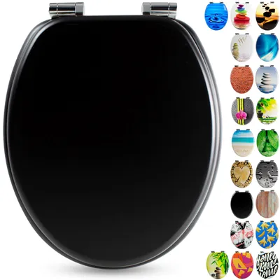 Produktbild von Sanfino® Premium WC Sitz "All Black" hochwertiger Toilettendeckel mit Absenkautomatik aus Holz, viele bunte Motive, einfache Montage
