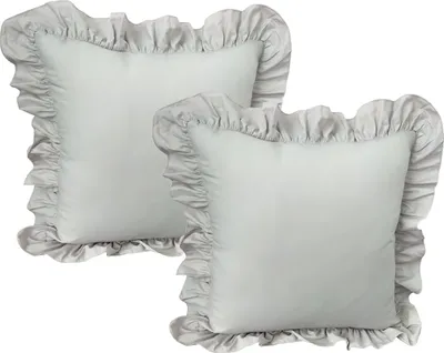 Produktbild von Bettwäsche Romantische RÜSCHEN Vintage Retro Baumwolle Renforcé mit Reißverschluss 2er Set Pack Kissenhüllen Kissen Farbe: Grau Größe: ca. 80x80 cm