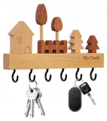 Schlüsselhalter aus Holz, 6 Haken, 22,5×3×2 cm, Wandmontage