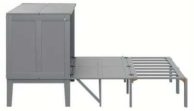 Imagen del producto de Cama abatible de 140x200 cm – Cama mural con armario de almacenamiento – Ahorro de espacio, diseño vertical, metal, atemporal, sin madera