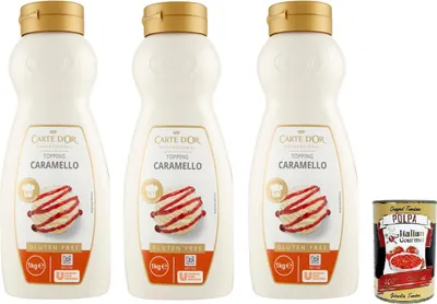 Produktbild von 3x Carte d’Or Topping Caramello,Süße Sauce mit Karamellgeschmack zur Dekoration von Kuchen und Eiscreme 1Kg + Italian Gourmet Polpa di Pomodoro 400g Dose