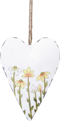 Produktbild von Herzen aus Metall Weiß Blumen Landhausstil zum Hängen Deko 14×1,5×20cm 2 Stück