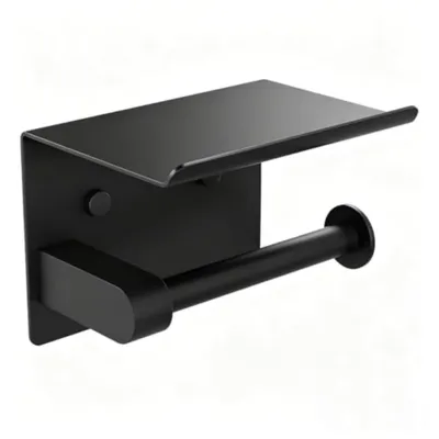 Image de Porte-rouleau de papier toilette avec étagère – distributeur noir en acier