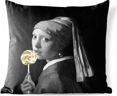 Produktbild von MuchoWow® Outdoor Kissen - Das Mädchen mit dem Perlenohrring - Vermeer - Süßigkeiten - 45x45 cm - Wetterfest - Lounge Kissen - Fotokissen - Dekoratives Kissen
