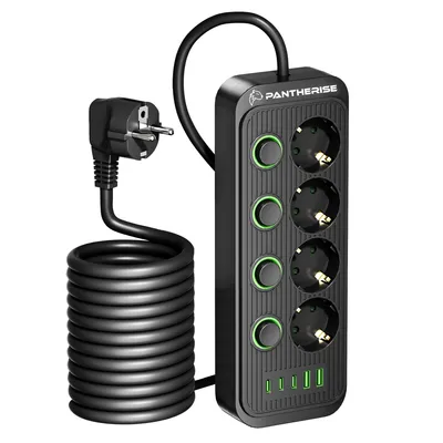 Produktbild von Pantherise Steckdosenleiste 4 Steckdosen 2x USB-A 3x USB-C Kabel 5m 250V