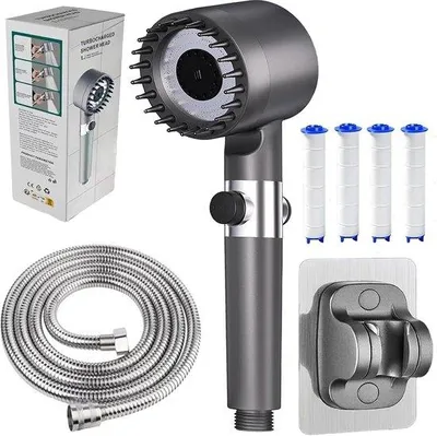 Produktbild von Duschkopf mit Filter und Hochdruck, wassersparende Duschbrause mit Schlauch, Stoppfunktion, entfernt Kalk, Chlor, Bakterien und Schwermetalle