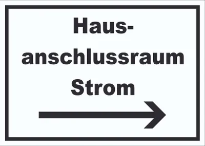 Produktbild von Hausanschlussraum Strom Schild mit Text und Richtungspfeil rechts HAR waagerecht A1 (594x841mm)