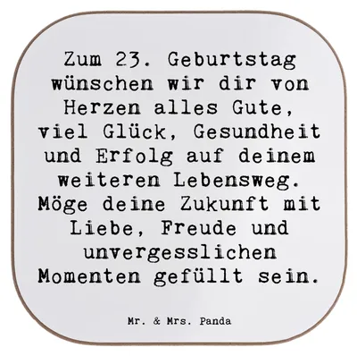 Produktbild von Mr. & Mrs. Panda Untersetzer für Gläser Spruch 23. Geburtstag - Weiß - Geschenk, bieruntersetzer, Tassen, gläseruntersetzer, Liebe, Freude, Happy Birthday, alles Gute