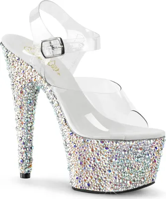Produktbild von BEJEWELED-708MS Damen Sandale von Pleaser, Transparent Silber , EU 42, US 12