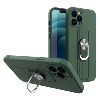 Zdjęcie produktu dla Silikonowe etui pierścieniowe HQWear do Apple iPhone 11 Pro, ciemnozielone