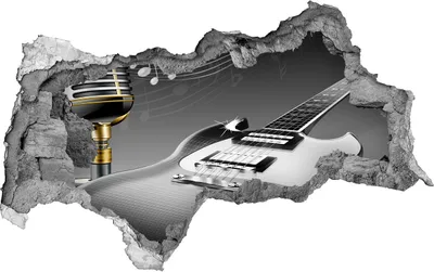 Produktbild von Selbstklebender Loch-3D-Aufkleber 95x73 cm Gitarre und Mikrofon