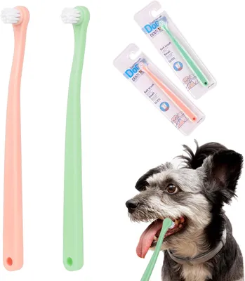 Produktbild von 2 Stück Hundezahnbürste, Hunde Zahnbürste Kleine Hund Haustierzahnbürste Katzenzahnbürste Mini-Zahnbürste Weiche Tiefenreinigungsset Tragbar Reisefreundlich und Einfach zu Verwenden für Welpen