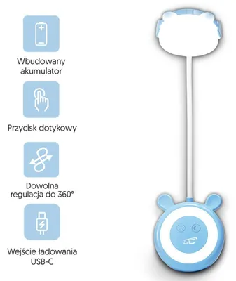 Zdjęcie produktu dla Lampka Nocna Led Miś 3W, 3000/4500/6000K, Regulowana, 1200Mah, Niebieska, Ltc