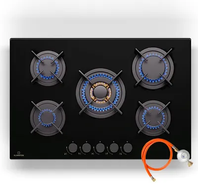 Image de Klarstein Tables de Cuisson à Gaz, Plaque de Cuisson Gaz à 5 Brûleurs, Table de Cuisson Encastrable à 5 Feux de 10400W, Cuisiniere Gaz, Gaziniere Gaz avec Brûleurs en Acier Inoxydable, Cuisinières GPL