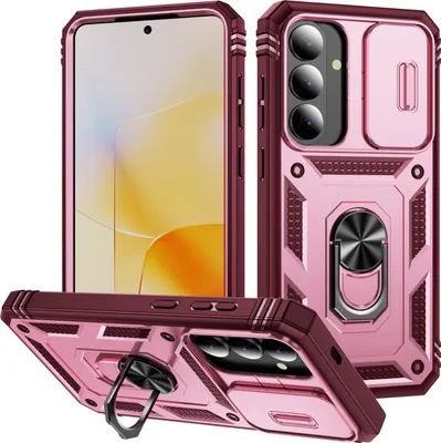 Produktbild von Hülle für Samsung Galaxy S26, Schiebe Kamera Schutz Stoßfest Schutzhülle mit Ringhalterung Ständer Kartenhalter Rosa
