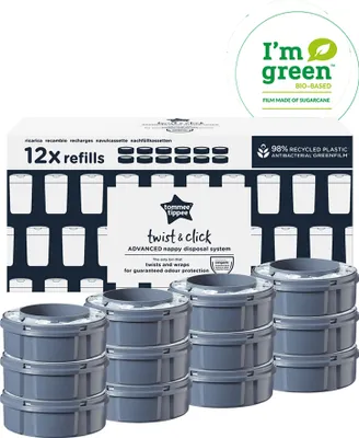Produktbild von Tommee Tippee Twist and Click Advanced Windeleimer Nachfüllkassetten, Nachhaltig gewonnener antibakterieller Greenfilm™, 12er-Set, FFP
