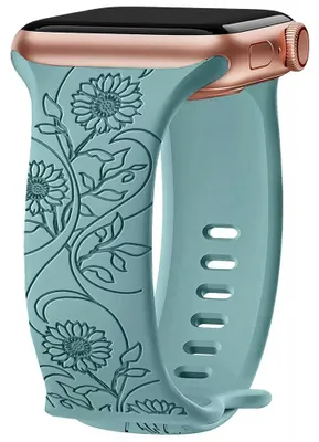 Image de Bracelet pour Apple Watch 38mm-40mm-41mm Series 9 8 SE 7 6 5 4 3 2 1 / Serie 10/11 (42mm) Silicone Vert Motif Tournesol