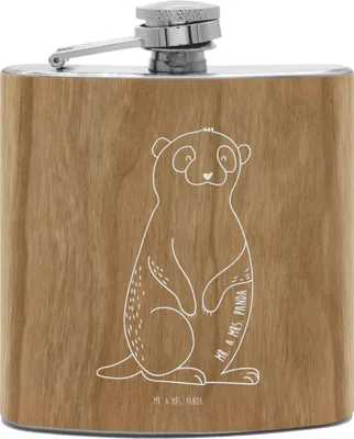Produktbild von Mr. & Mrs. Panda feldflasche Erdmännchen - Transparent - Geschenk, Roadtrip, edelstahl flachmann, holz, Weltreise, Traveling, taschenflasche, schnapsflasche, Wildtiere