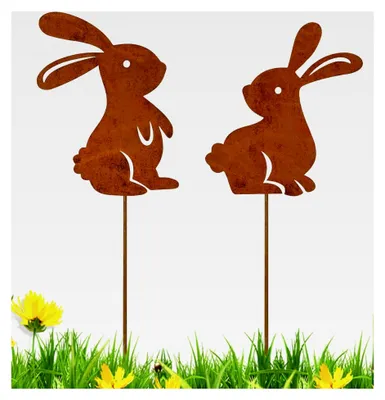 Produktbild von 2er Set Osterdeko für den Außenbereich, Rost-Osterhase Gartenstecker, 25 x 10 cm, wetterfest