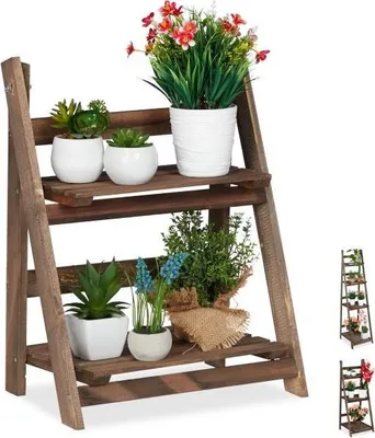Produktbild von Robustes mehrstöckiges faltbares Blumenregal aus Holz, dunkelbraun, mit variablen Ablagen