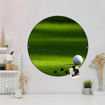 Produktbild von Design Stahlmagnettafel Schwarz Rund 47cm Einsamer Golfball