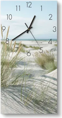 Produktbild von DEQORI Glasuhr 30x60 cm Zahlen 'Dünen an Nordseeküste' Wanduhr Glas Uhr Design leise