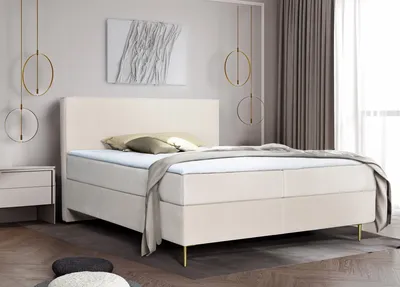 Produktbild von Boxspringbett 160 x 200 cm mit Matratze und Topper, minimalistischem Design, Bonellmatratzen H4 Hellbeige Liguria