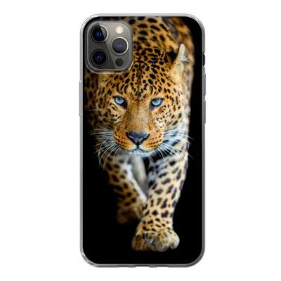 Produktbild von MuchoWow® Handyhülle Schutzhülle Hülle für iPhone 12 Pro Max Leopard - Tiere - Porträt - Wildtiere - Schwarz Silikon Softcase Handy Hülle - Hartschale