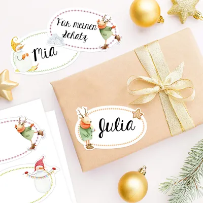 8 Weihnachtssticker Schneemänner & Rentiere – Deko für Geschenke