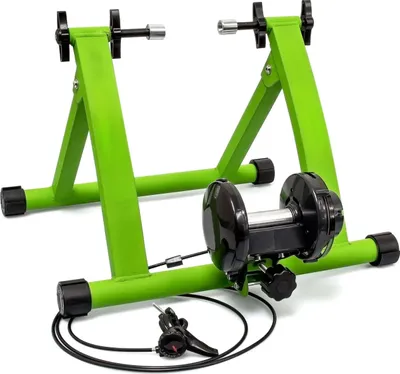 Produktbild von Indoor Fahrradtrainer – 6 Gänge, faltbar & robust mit Vorderradstütze & Stahlgestell, Fahrrad Rollentrainer