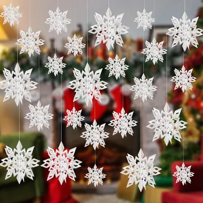 Productafbeelding van 3D-sneeuwvlokken - Set van 18 - Decoratieve sneeuwvlokken om op te hangen - Geschikt voor kerstfeesten - Verjaardagen