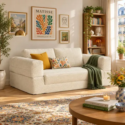 Produktbild von 3-in-1 Schlafsofa, 170x90x60cm Cremeweiß, 2-Sitzer Klappsofa mit abnehmbarem waschbarem Bezug, Sofa/Bett/Gästebett