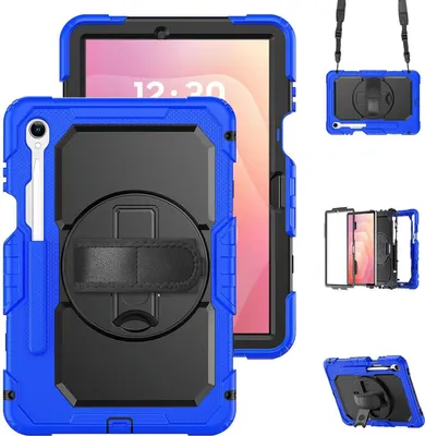 Produktbild von Mobigear SureGrip XGuard Tablet-Hülle für Samsung Galaxy Tab S11, Kunststoff, Silikon, Rückseite mit Stifthalter, Schultergurt und Ständer - Dunkelblau