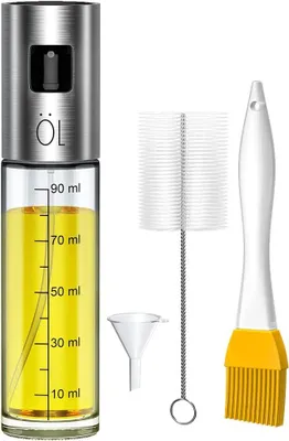 Produktbild von Olivenöl-Sprühflasche, Olivenöl-Essig-Zerstäuber mit auslaufsicherem Edelstahlspender, Glasölflasche mit 2 Bürsten und 1 Trichter für Küche/Kochen/BBQ/Salat
