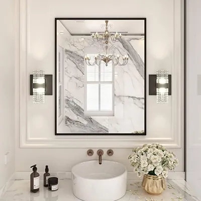 Rechteckiger Badezimmerspiegel 28x36 Zoll, mattschwarz, Alu, gehärtetes Glas