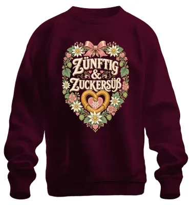 Imagen del producto de Zünftig & Zuckersüß: Traje tradicional bávaro para , estilo "Wiesn", pantalones de cuero, sudadera con motivos alpinos, jersey, color burdeos, talla XXL