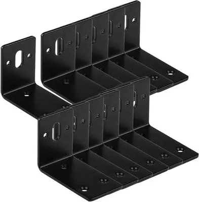 Image de Équerres métalliques en L, lot de 12 pièces, réglables, noires, pour meubles.