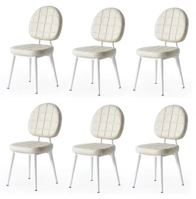 Image de Lot de 6 chaises Beige Confortables Modernes Élégantes Douces Classiques