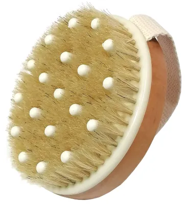 Produktbild von Trockenbürstenmassage, Badebürste mit Naturborsten, Lymphdrainage, Peeling, regt die Durchblutung an, entfernt abgestorbene Hautzellen, Giftstoffe und Cellulite.